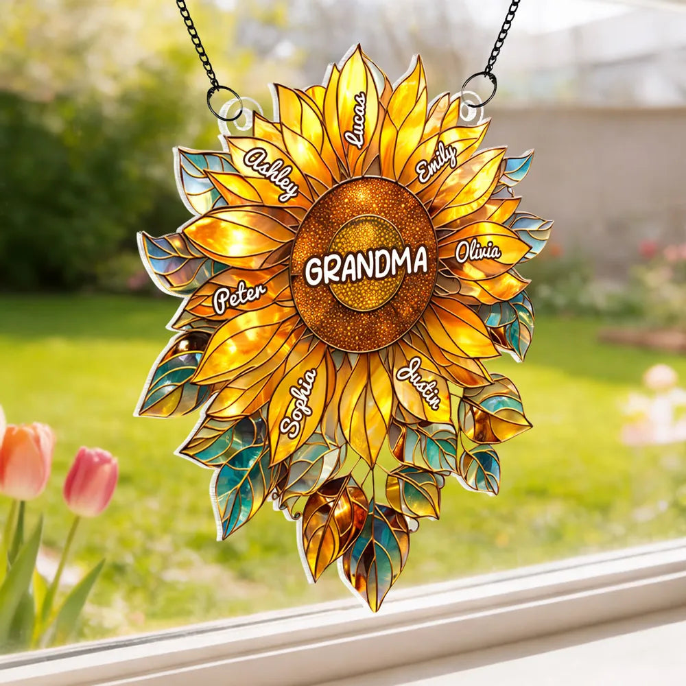Personalized Sunflower Suncatcher for Grandma - Family Names Gift Ornament MagicInPrints