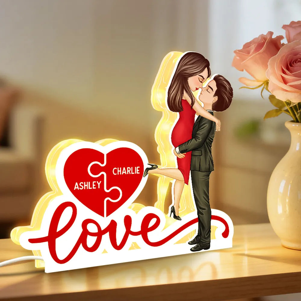 Personalized LED Lamp for Couples with Heart Puzzle Design - Romantic Gift Plaque MagicInPrints