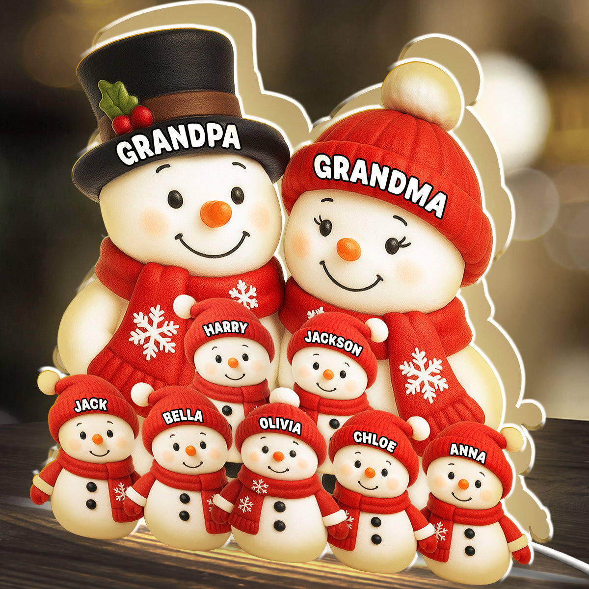 Personalized Family Snowman Figurines for Grandparents - Christmas Decoration Plaque MagicInPrints