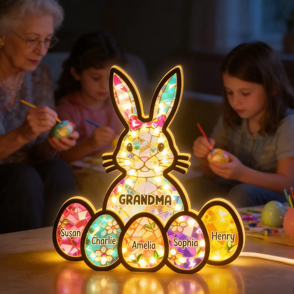 Personalized Easter Bunny LED Night Light for Grandma - Family Gift Plaque MagicInPrints