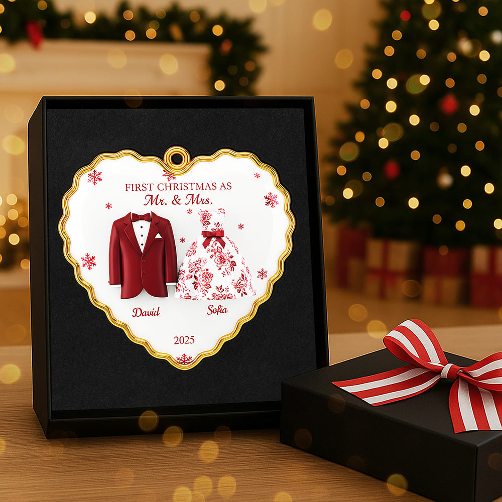 "Celebrate Your Love: First Christmas as Mr. & Mrs. - Personalized Ornament for Newlyweds" Ornament MagicInPrints