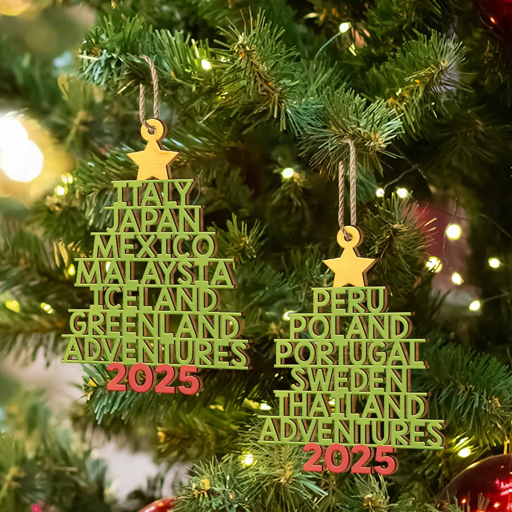 Adventure Awaits – Personalized Custom Shaped Wooden Ornament – Gift for Travel Lovers Wooden Ornament MagicInPrints