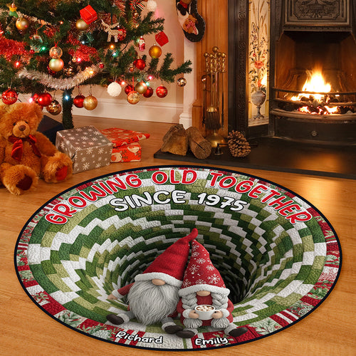 Growing Old Together: Gnome Couple Quilted Round Mat - Personalized Gift for Couples Doormat MagicInPrints