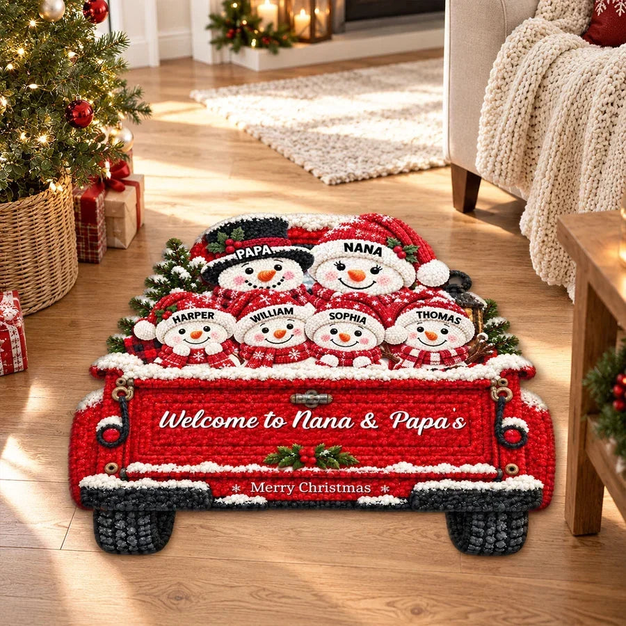 Personalized Snowman Shaped Doormat Creative Family Gift for Nana & Papa