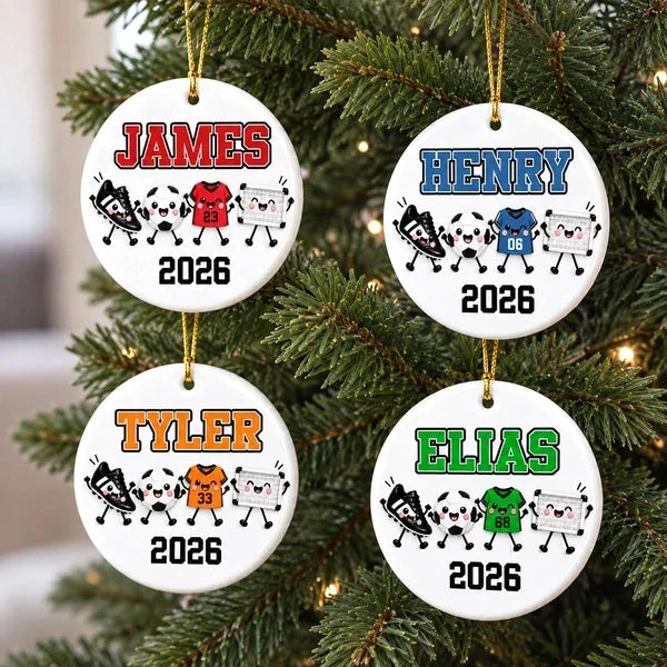Personalized Ceramic Soccer Ornament Custom Name Christmas Gift for Players