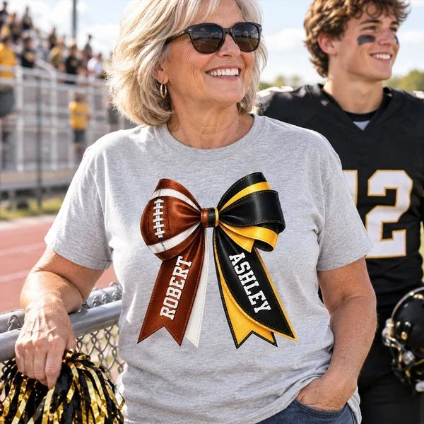 Personalized Classic Tee with Football Cheer Bow Gift for Fans