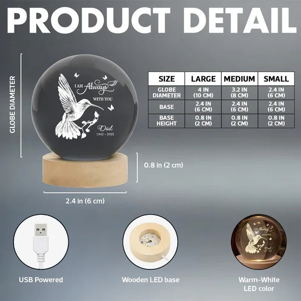 Personalized Hummingbird Globe Lamp Memorial Gift for Loved Ones