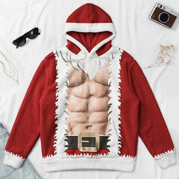 Personalized Funny Christmas Hoodie with Faux Abs for Him
