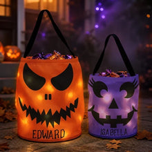 Load image into Gallery viewer, Personalized LED Light Up Fabric Basket Pumpkin Face Halloween Gift for Kids
