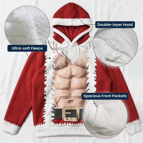 Personalized Funny Christmas Hoodie with Faux Abs for Him