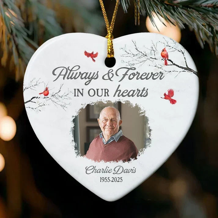 Personalized Ceramic Heart Ornament Custom Photo Remembrance Gift for Family