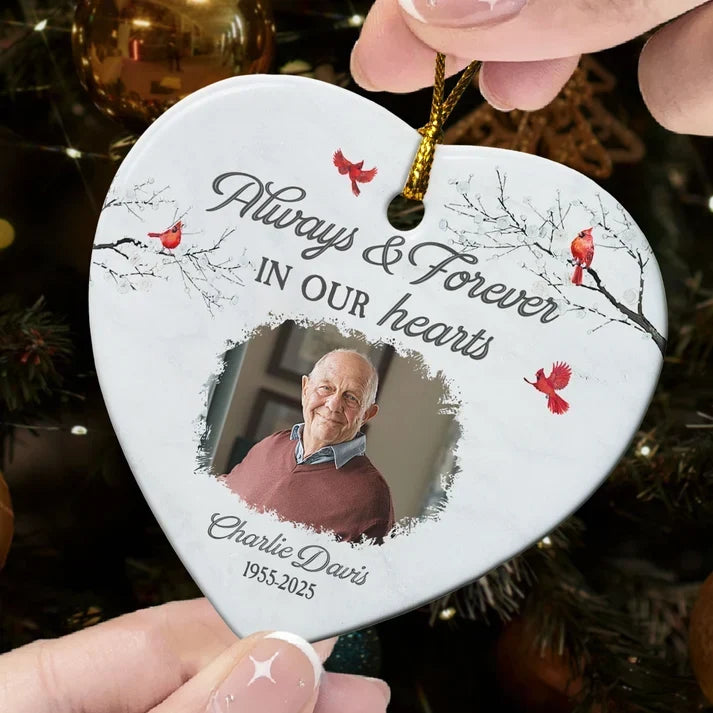 Personalized Ceramic Heart Ornament Custom Photo Remembrance Gift for Family