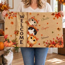 Load image into Gallery viewer, Personalized Fall Cat Doormat Custom Pet Owner Gift Cozy Autumn
