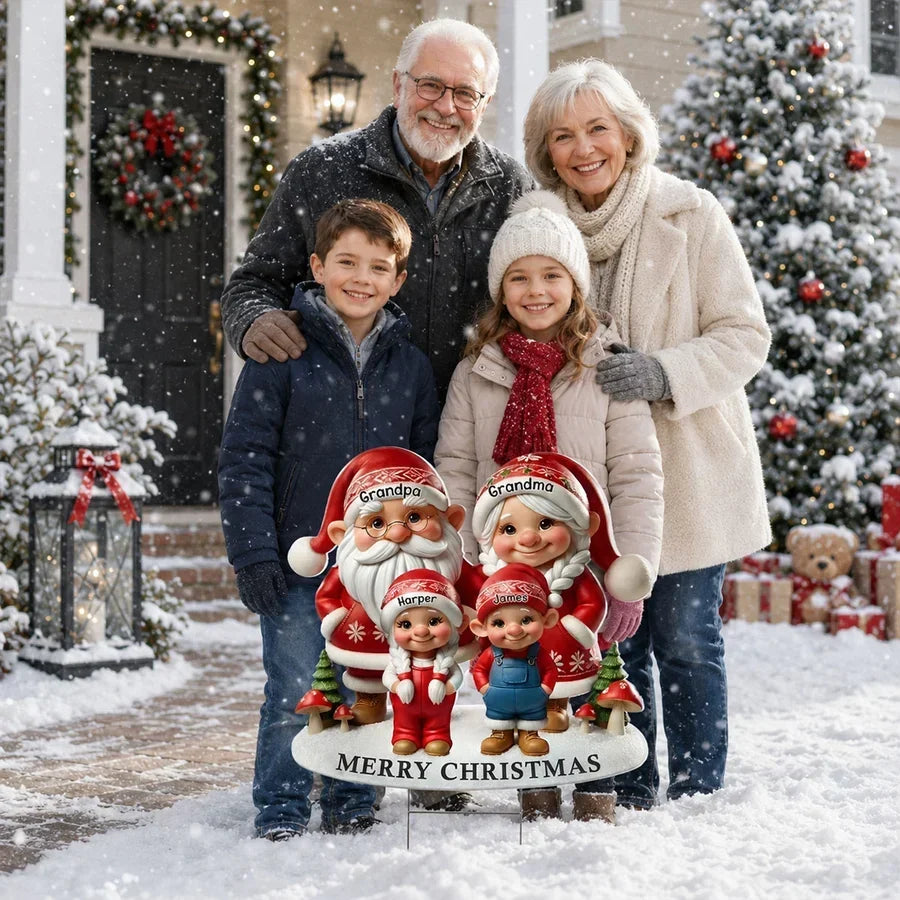 Personalized Christmas Gnome Yard Sign for Grandparents & Kids