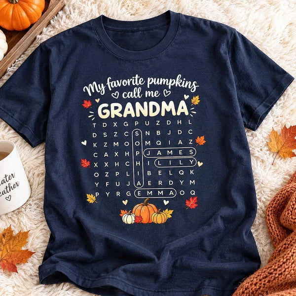 Personalized Classic Tee Pumpkin Word Search Gift for Grandma