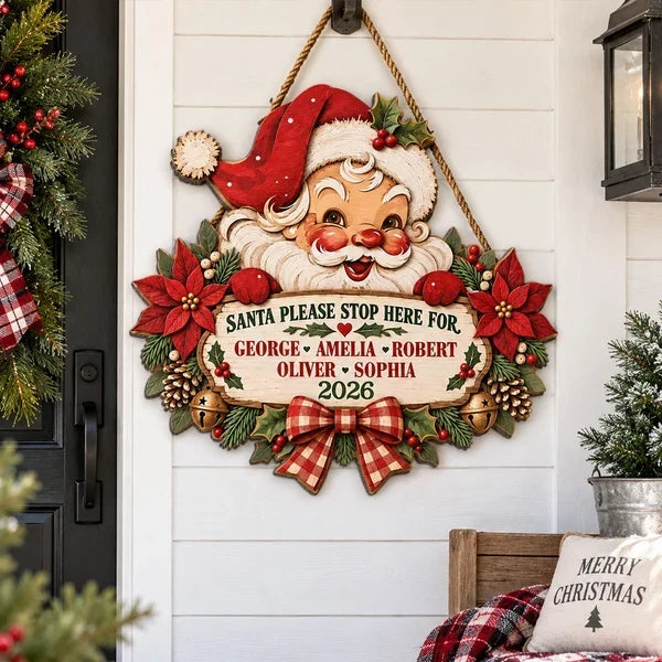 Personalized Vintage Santa Wooden Sign Family Message Christmas Gift