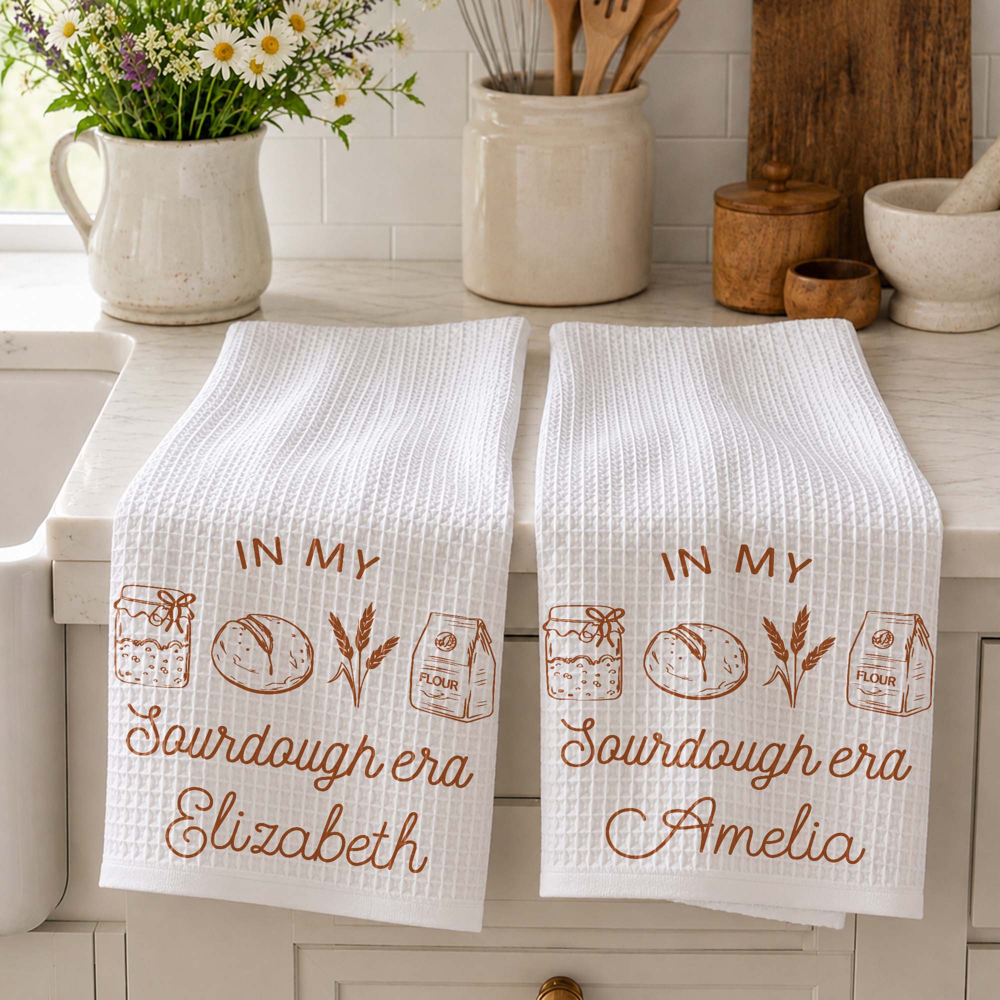 Personalized Kitchen Towel for Bakers with Sourdough Art Gift