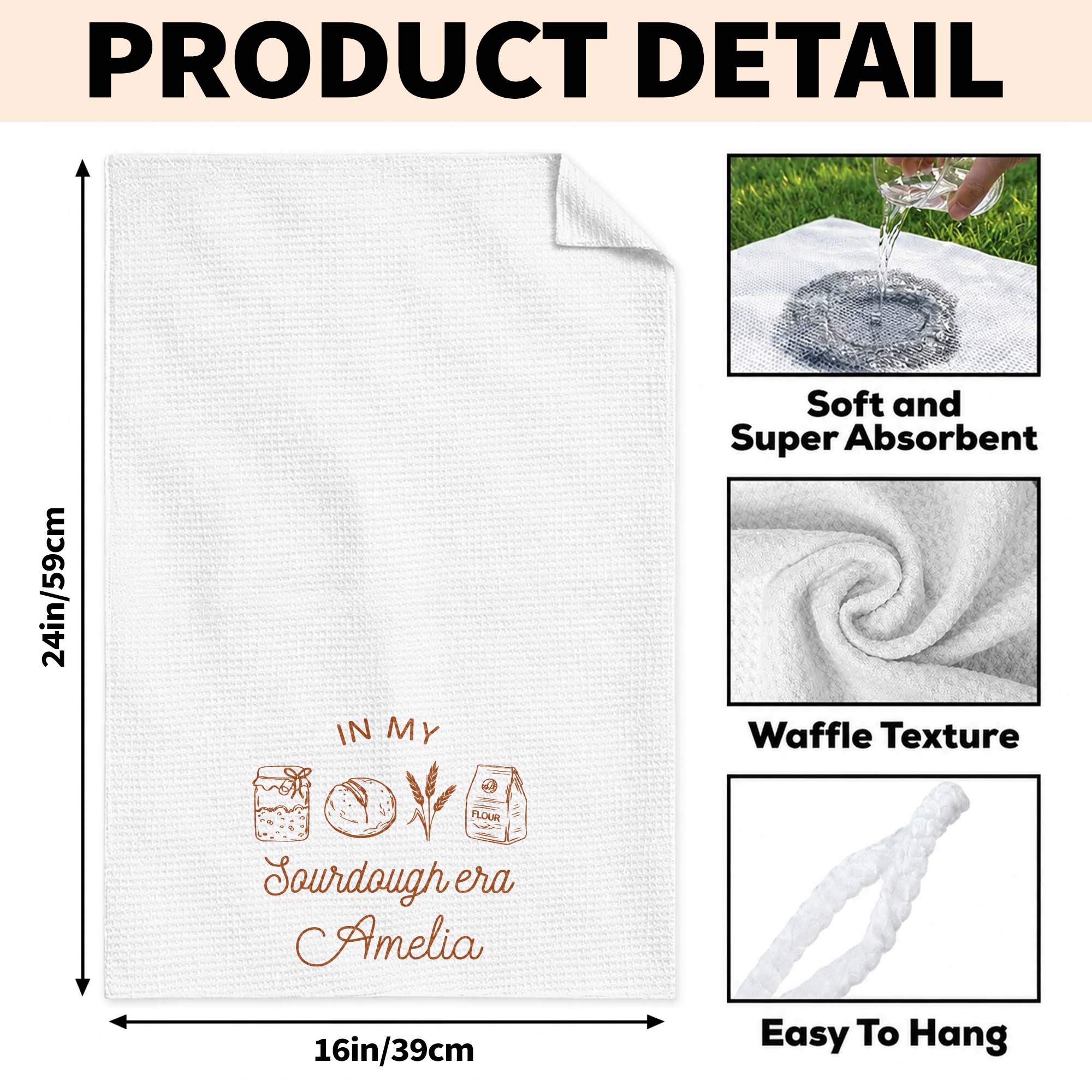 Personalized Kitchen Towel for Bakers with Sourdough Art Gift