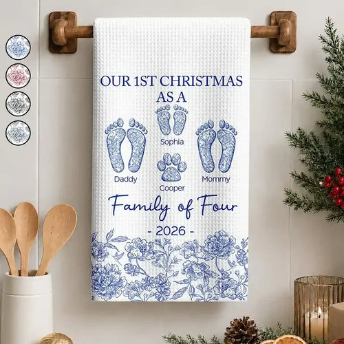 Personalized Kitchen Towel with Family Footprints Gift for Christmas