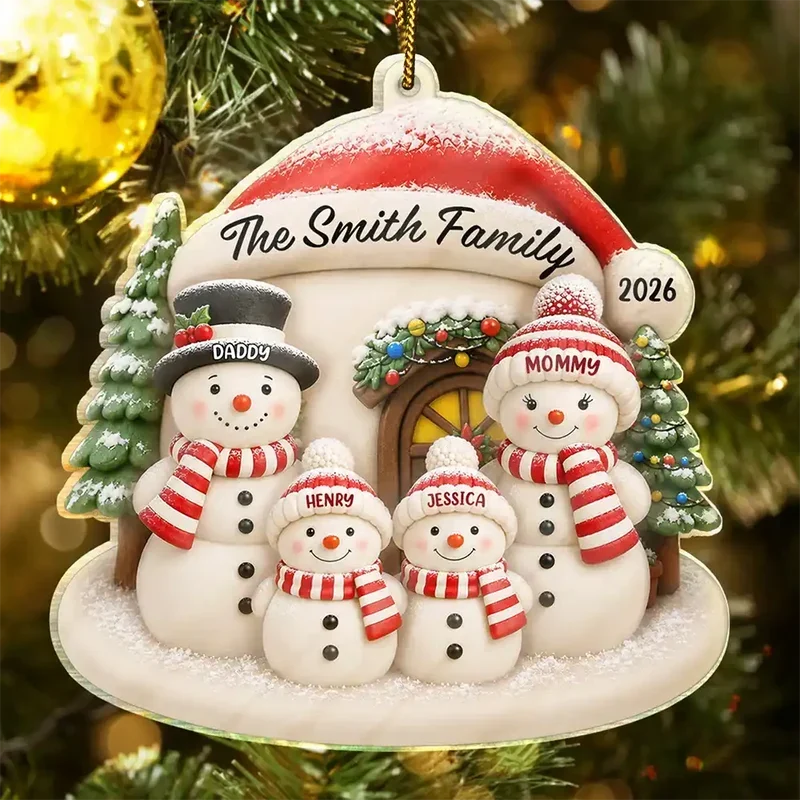 Personalized Acrylic Christmas Ornament Family Snowman Gift