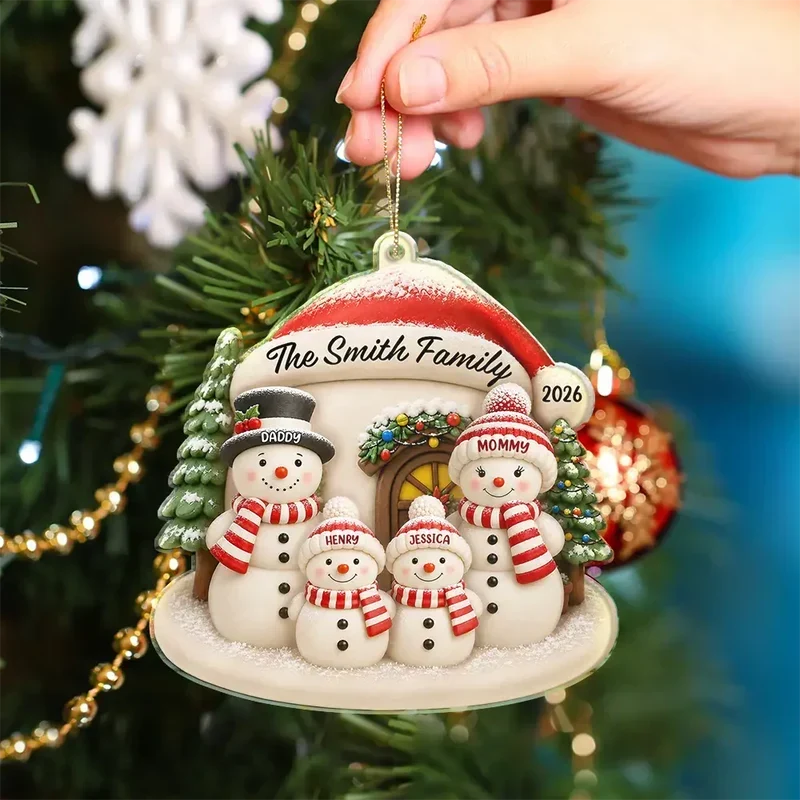 Personalized Acrylic Christmas Ornament Family Snowman Gift