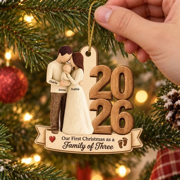 Personalized Wooden Christmas Ornament New Parents Gift 2023