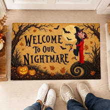 Load image into Gallery viewer, Personalized Halloween Doormat Welcome to Our Nightmare Gift for Couples
