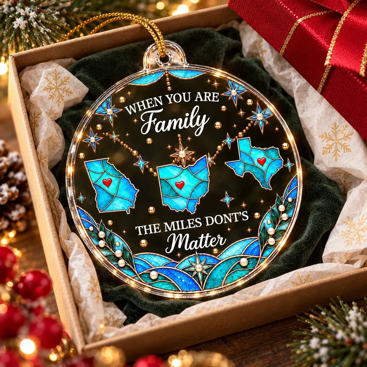Personalized Acrylic Ornament Connected State Maps Family Gift