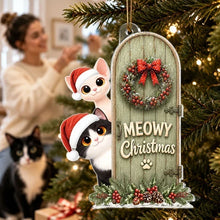 Load image into Gallery viewer, Personalized Meowy Christmas Acrylic Ornament for Cat Lovers
