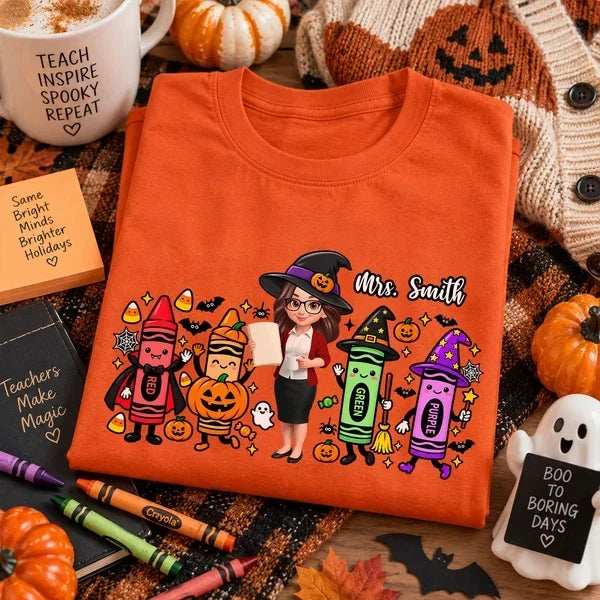 Personalized Halloween Teacher Tee Custom Gift for Educators