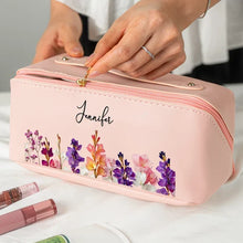 Load image into Gallery viewer, Personalized Blush Floral Leather Makeup Bag Gift for Mom
