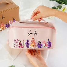 Load image into Gallery viewer, Personalized Blush Floral Leather Makeup Bag Gift for Mom
