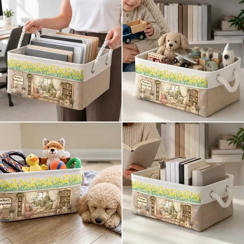 Personalized Cotton Linen Rope Basket Creative Gift for Book Lover