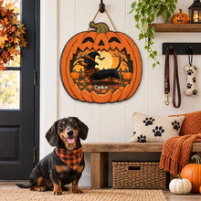 Load image into Gallery viewer, Personalized Wooden Halloween Sign for Dog Lovers | Custom Dachshund Gift
