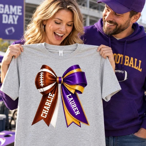 Personalized Classic Tee with Football Cheer Bow Gift for Fans