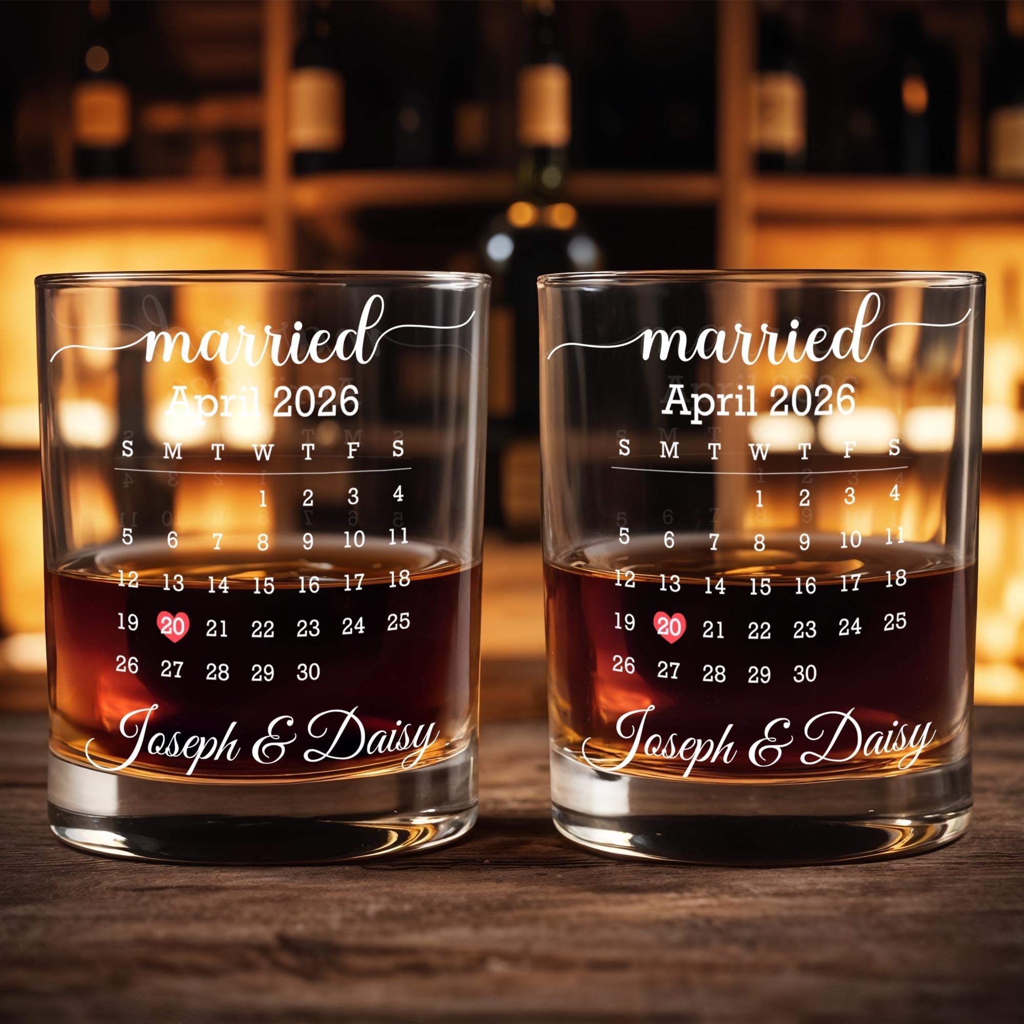 Personalized Whiskey Glass Calendar Gift for Couple Anniversary