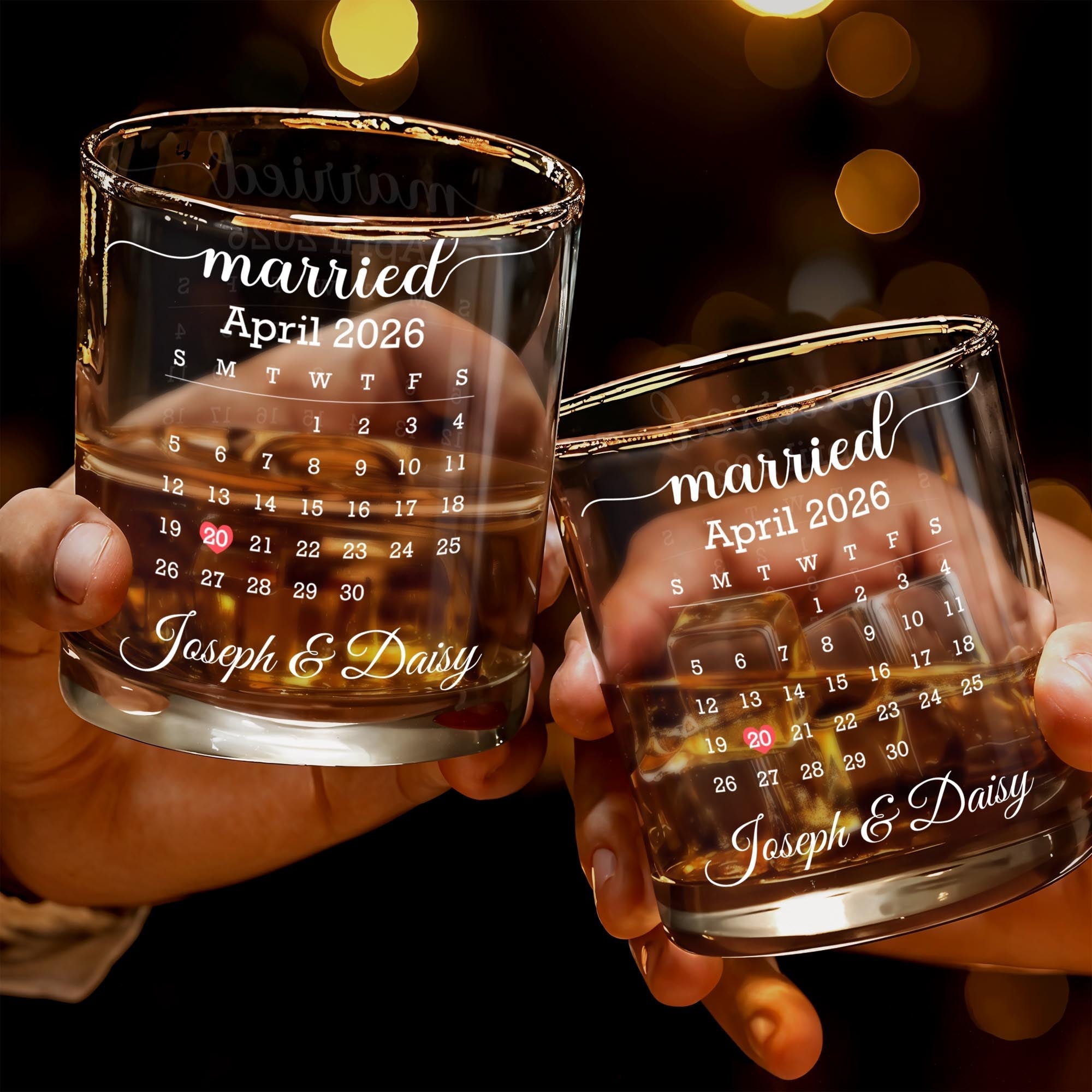 Personalized Whiskey Glass Calendar Gift for Couple Anniversary