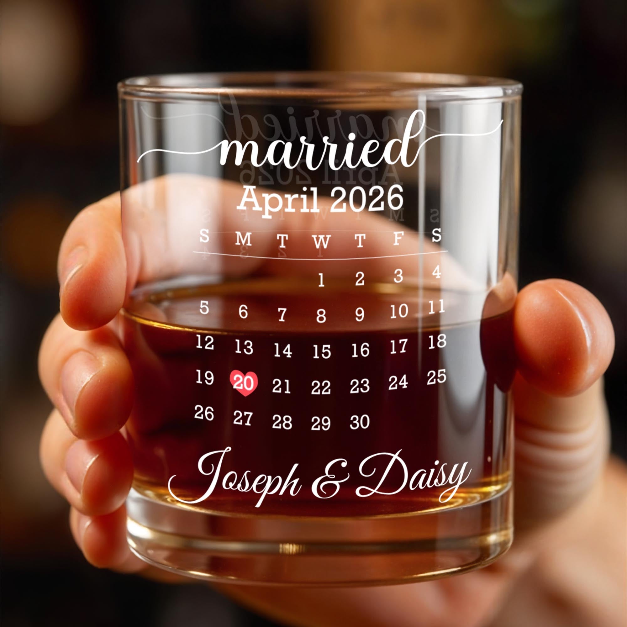 Personalized Whiskey Glass Calendar Gift for Couple Anniversary