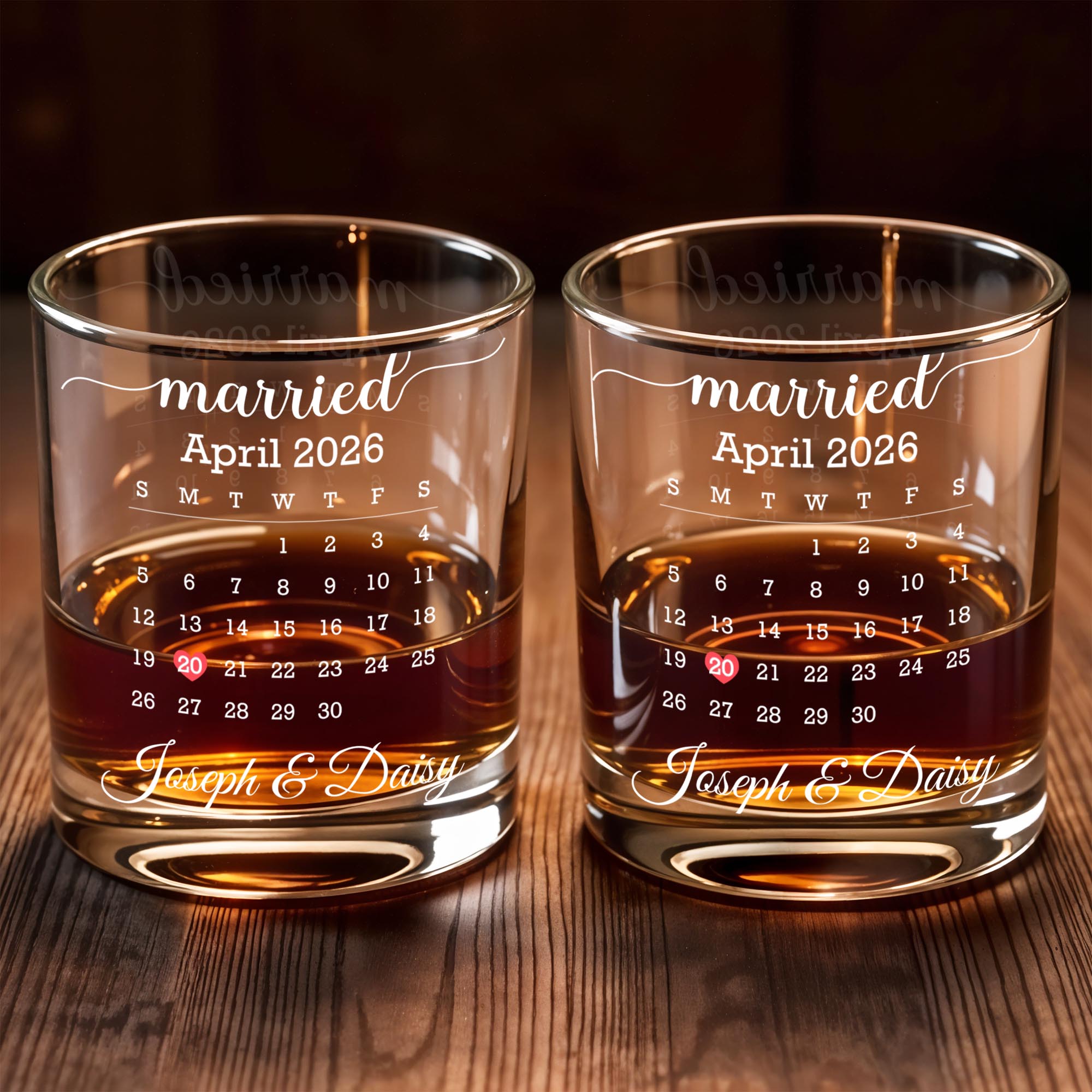 Personalized Whiskey Glass Calendar Gift for Couple Anniversary