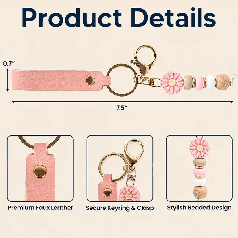 Personalized PU Leather Daisy Keychain Gift for Mom, Sister, Friend