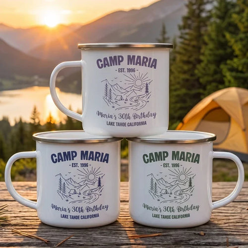 Personalized Enamel Mug Camp Birthday Party Favor Gift