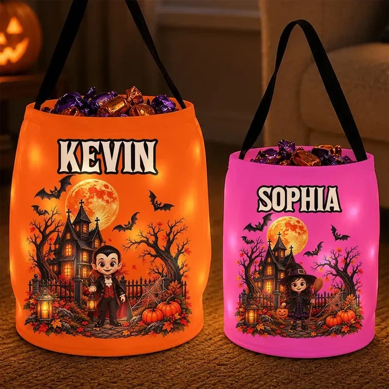 Personalized LED Light Up Halloween Basket for Kids