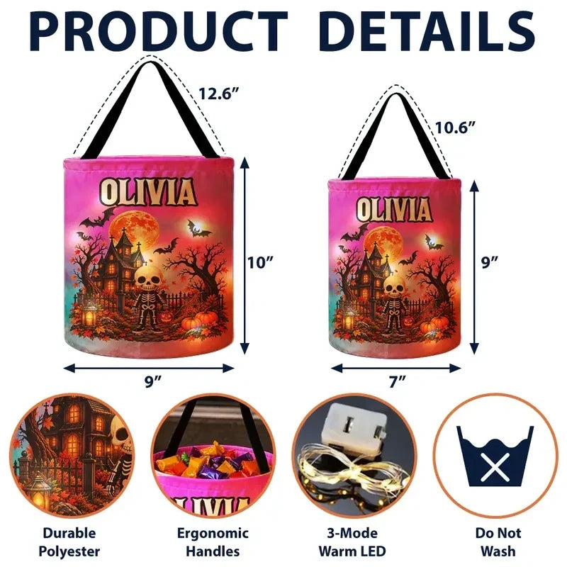 Personalized LED Light Up Halloween Basket for Kids