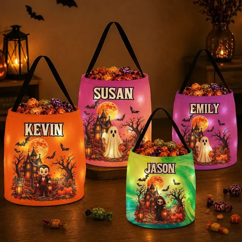 Personalized LED Light Up Halloween Basket for Kids