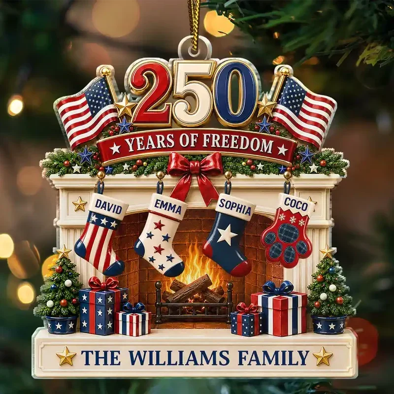Personalized U.S. Flag Acrylic Ornament Custom Family Keepsake