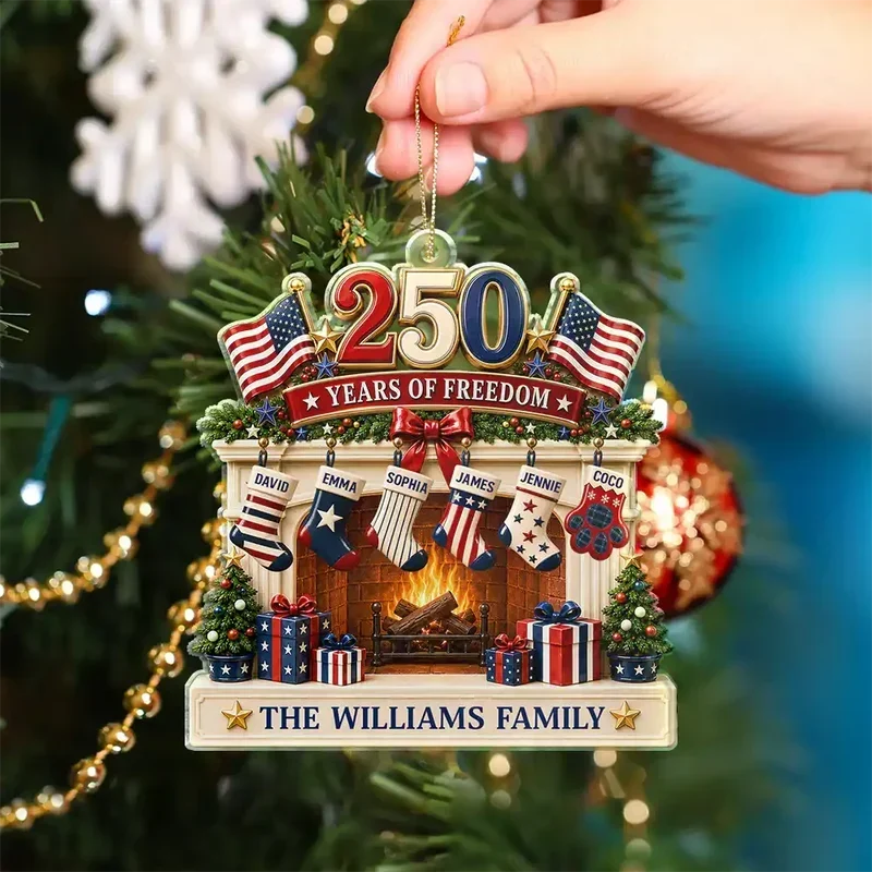 Personalized U.S. Flag Acrylic Ornament Custom Family Keepsake