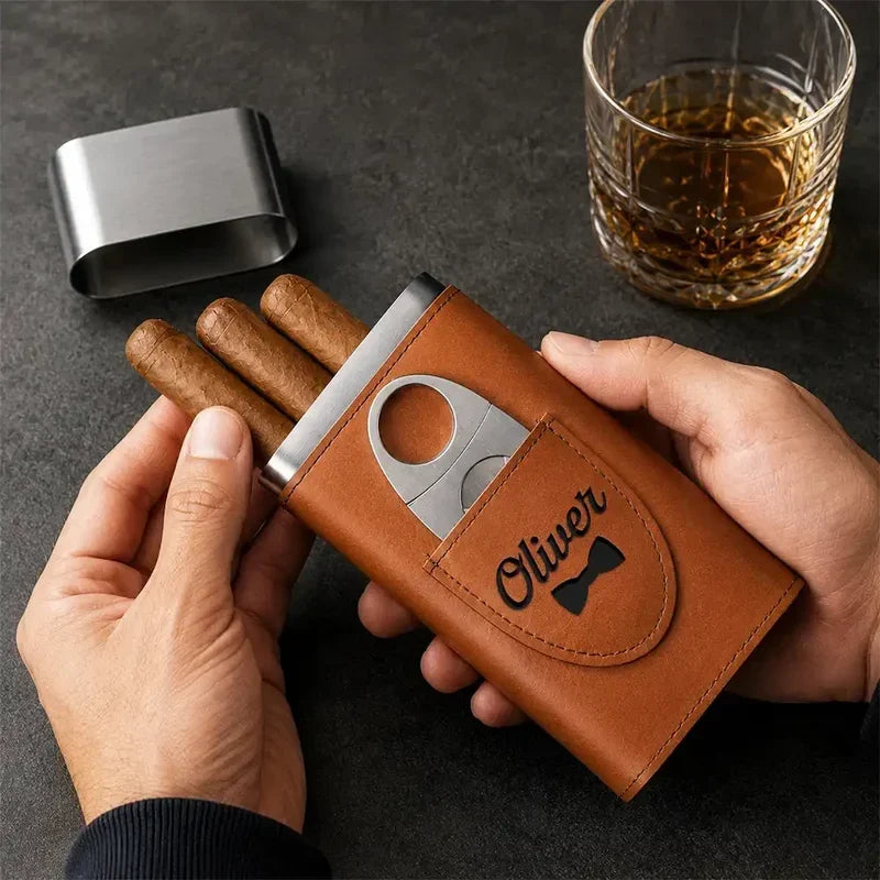 Personalized Leather Cigar Case with Engraving for Him Gift