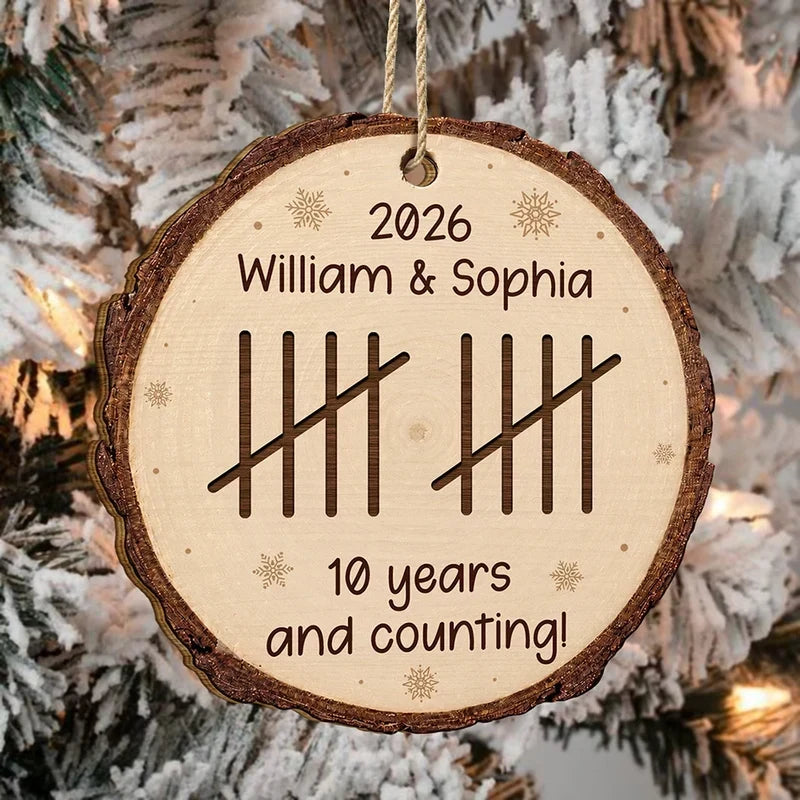 Personalized Wooden Ornament Custom Couple Gift Anniversary Rustic Snowflake