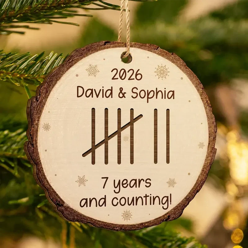 Personalized Wooden Ornament Custom Couple Gift Anniversary Rustic Snowflake