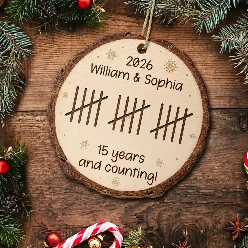 Personalized Wooden Ornament Custom Couple Gift Anniversary Rustic Snowflake